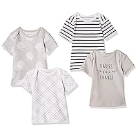 Hanes Baby T, Flexy Soft Stretch Shirt, Expandable Shoulder, 4-Pack, Grey Fun, 12-18 Months
