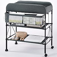 BEKA Portable Changing Table, Foldable Baby Changing Table, Changing Station for Infant w/Waterproof Diaper Changing Table Pad, Adjustable Height Diaper Station, Mobile Nursery Organizer for Newborn