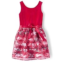 The Children's Place girls Sleeveless Floral Knit To Woven Dress