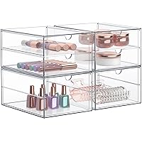 Makeup Organizer With 6 Drawers, Acrylic Drawer Organizer for Makeup, Office Organization and Storage, Art Supplies, Jewelry, Stationary - 4 Pcs Clear Stackable Storage Bins Organizer Drawers