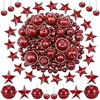 140 Pieces Rusty Christmas Bell Set, Includes 100 Small Rustic Jingle Bells 20 Star Cutout Bells 20 Metal Star Hanging Ornament for Christmas Tree Home Decor DIY Craft(Dark Red)