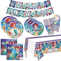 Little Mermaid Party Supplies Ariel Birthday Party Decorations Includes Banner Tablecloth Cups Plates Napkins for Little Mermaid Birthday Baby Shower Decor