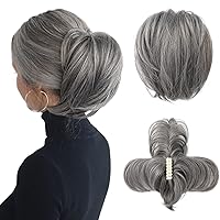 HOOJIH Messy Bun Hair Piece, Claw Clip in Straight Hair Bun 9 Inch Short Ponytail Extension with Bendable Metal Wire Hair Pieces for Women Fake Hair Bun DIY Styles - Light Ash Gray