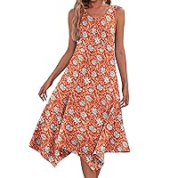 Women's Summer Casual Loose Sundress 2024 Printed Long Dress Asymmetrical Sleeveless Square Neck Tshirt Maxi Dresses