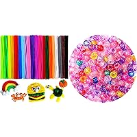 1000 Pony Beads +200 Pipe Cleaners Bundle,Glitter Pony Beads,20 Colors Pipe Cleaners, Arts and Crafts, Jewelry Making.