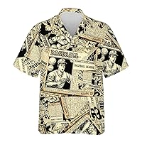 Vintage Baseball Hawaiian Shirts for Men - Retro Button Down Mens Hawaiian Shirts Short Sleeve Luau Beach Shirt S60