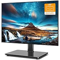 5Rcom Universal Swivel TV Stand, Table Top TV Base for 27-65 inch Flat/Curved Screen TVs, Height Adjustable TV Stand Mount with Tempered Glass Base, Holds up to 88 lbs, Max VESA 400x400mm