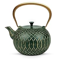 Tea Kettle, Toptier Japanese Cast Iron Tea Kettle for Stove Top, Stovetop Safe Teapot with Infusers for Loose Tea, 34 Ounce (1000 ml), Dark Green Melody