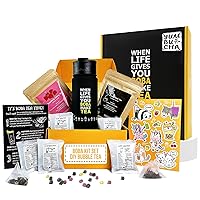 Boba Kit Set - DIY Bubble Tea - 20 Drinks - Reusable Stainless Steel Flask & Straw, Brown Sugar Tapioca Pearls - Exquisite Loose Leaf Teabags - Strawberry Oolong and Classic Black Tea
