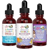 MaryRuths Toddler Multivitamins, Infant & Toddler Omega-3, and Cocomelon Toddler Elderberry Liquid Supplement, 3-Pack Bundle for Immune Support, Bone Support, Skin Health, Brain Health, Vegan, Non-GMO