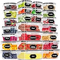 PRAKI 48 Pack Food Storage Containers with Airtight Lids (24 Containers & 24 Lids), Kitchen storage containers for Pantry Organizers and Storage, BPA-Free Meal Prep Container with Labels & Marker