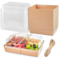 7x5 Inches Charcuterie Boxes with Clear Lids, 50 Pack Paper Bakery Boxes with Window Take Out Containers for Cupcakes, Salads, Strawberries, Cookies and Treats (Brown)