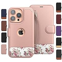 iPhone 15 Pro Max Wallet Case for Women and Men, Case with Card Holder [Slim & Protective] for Apple 15 Pro Max (6.7”), Vegan Leather i-Phone Cover, Floral Charm [Includes Wristlet]