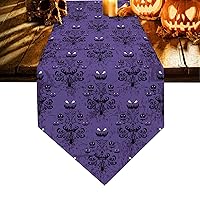 ALAGEO Halloween Table Runner Haunted House Grimace Dresser Scarves Ghost Purple Black Decorative Runners for for Halloween Party Gathering Dinner Table Decorations, 13x90 inch