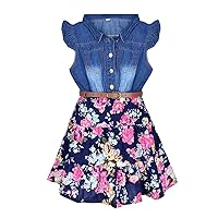 YJ.GWL Girls Dresses, Denim Tops Flower Girls Dress, Princess Dresses for Girls, Girls Spring Summer Dress Casual Outfits, Party Dresses Fashion Clothes for Girls 6-7 Years