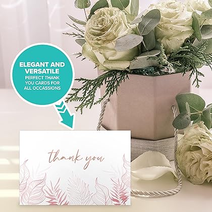 Decorably 24 Rose Gold-Foiled Pink Thank You Cards with Envelopes - 6 Designs Thank You Cards Pink Thank You Notes Pink, 6x4in Rose Gold Thank You Cards with Envelopes Pink, Thank You Pink and Gold
