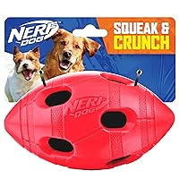 Nerf Dog Rubber Football Dog Toy with Interactive Squeaker and Crunch, Lightweight, Durable and Water Resistant, 6 Inch Diameter for Medium/Large Breeds, Single Unit, Red