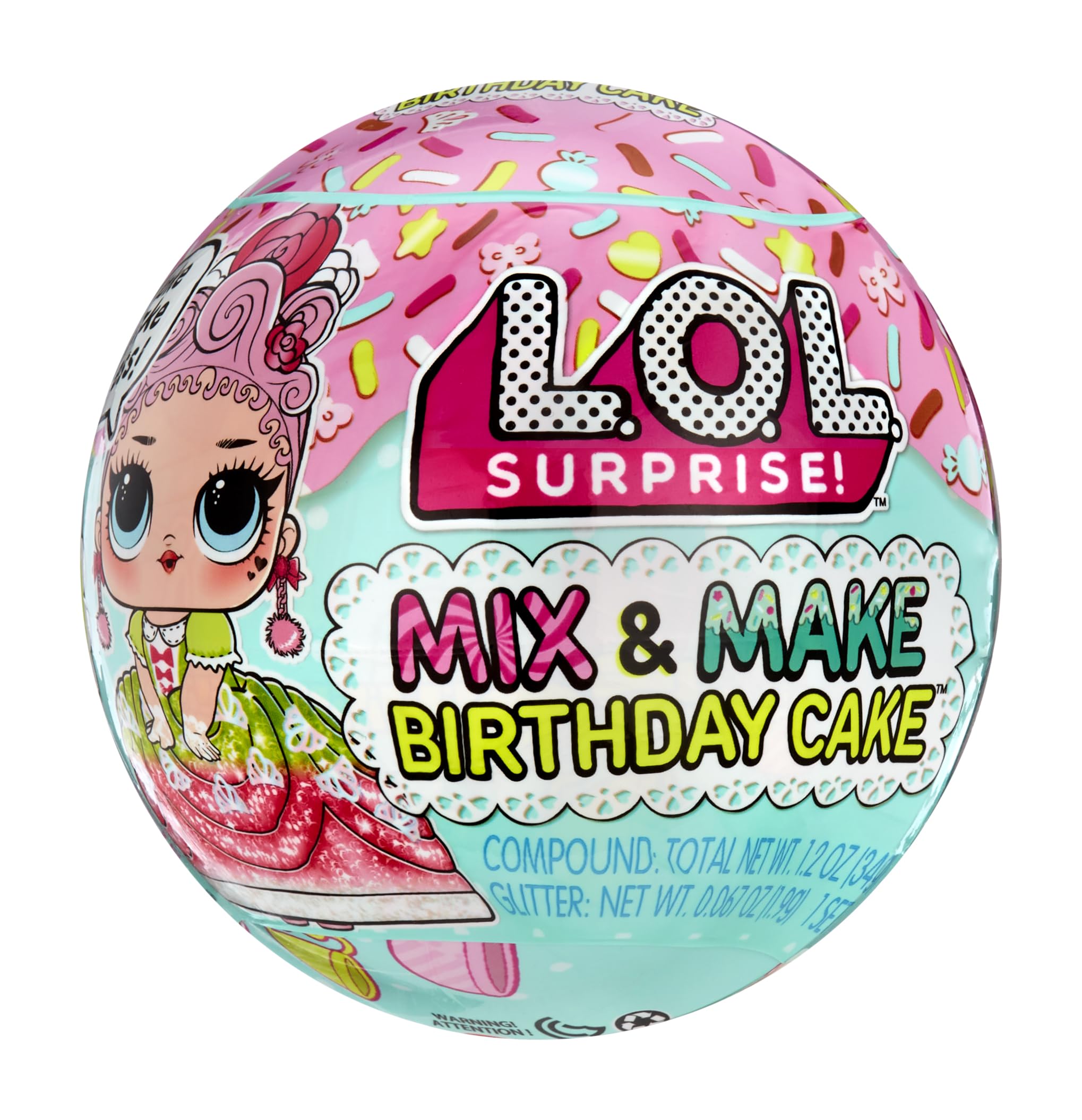 LOL Surprise Mix & Make Birthday Cake Tots- with Collectible Doll, DIY Cake Dress, Cake Making and Decorating, Ingredients and Glitter Sprinkles, Cake Dress Doll- Great Gift for Girls Age 3+