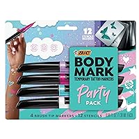 BIC BodyMark Party Pack Temporary Tattoo Marker for Skin, Premium Brush Tip, 4 Count Pack
