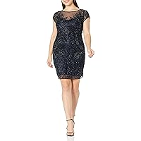 Women's Short Dress with Cap Sleeve and Illusion Neck