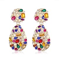 EVER FAITH Statement Earrings Fashion Chic Art Deco Marquise Drop Rhinestone Crystal Dangle Earrings for Women Girls Black Gold Tone