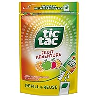 Tic Tac Resealable Refill Bag, Bulk 17.2 Oz, Fruit Adventure Mints, On-The-Go Refreshment, Includes Empty Refillable Pack