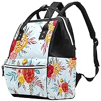Colorful Painted Flowers Blossoming Red Yellow Diaper Bag Travel Mom Bags Nappy Backpack Large Capacity for Baby Care