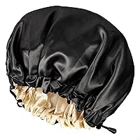 Satin Sleep Cap,Double-Sided Adjustable Sleep Bonnet,Bonnet Cap for Sleep (Black)