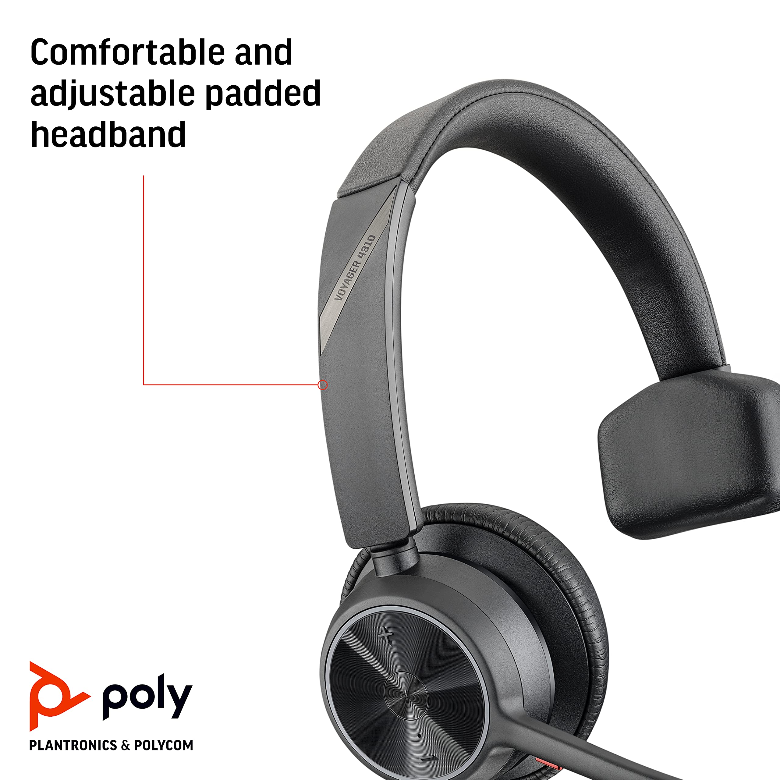 Poly - Voyager 4310 UC Wireless Headset (Plantronics) - Single-Ear Headset with Boom Mic - Connect to PC/Mac via USB-C Bluetooth Adapter, Cell Phone via Bluetooth - Works with Teams, Zoom & More