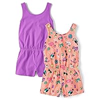 The Children's Place Girls' Sleeveless Summer Rompers, Peach Paradise 2-Pack