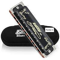 East top Diatonic Blues Harmonica key of Paddy C, 10 Holes 20 Tones 008K Blues Harp Diatonic Mouth Organ Harmonica, Standard Harmonica for Adults, Professionals and Students