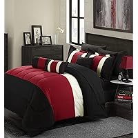 Chic Home Serenity 10 Piece Comforter Set Complete Bed in a Bag Stripe Pattern Bedding with Sheet Set and Decorative Pillows Shams Included, King Black Red