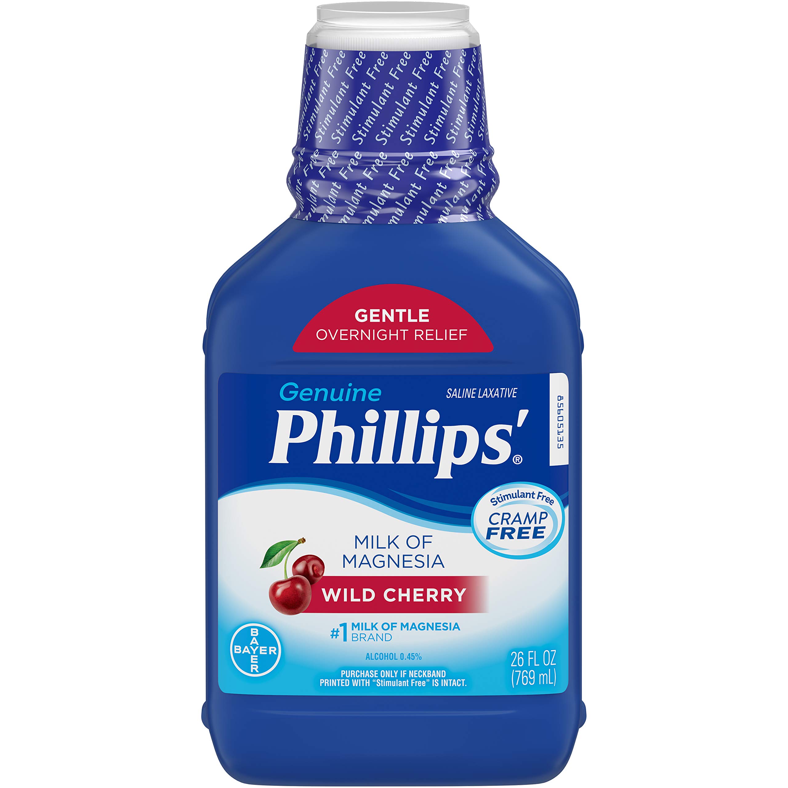 Phillips' Milk of Magnesia Liquid Laxative, Wild Cherry Flavor, Stimulant Free, Cramp Free Relief of Occasional Constipation, Effective in 30 minutes - 6 hours, #1 Milk of Magnesia Brand, 26 ounces
