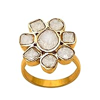 2.00 CTW Natural Uncut Slice diamond polki cocktail engagement gold veremeil ring | 925 sterling silver white rhodium | ring size US 5 to 13