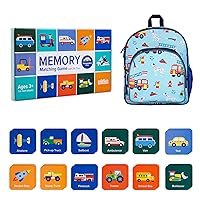 Wildkin 12-inch Backpack and Memory Matching Game Transportation (36 pc) Bundle: Boost Memory Educational Card, and Comfortable Kids Backpack (Firefighters)