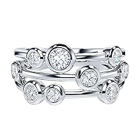 THELANDA Genuine Moissanite or Simulated Diamond Sterling Silver 9mm Wide Bezel Set Bubble Cocktail Fashion Ring Wedding Ring