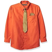 a.x.n.y Boys' Long Sleeve Button Down Shirt with Tie and Pocket Square Combo Set