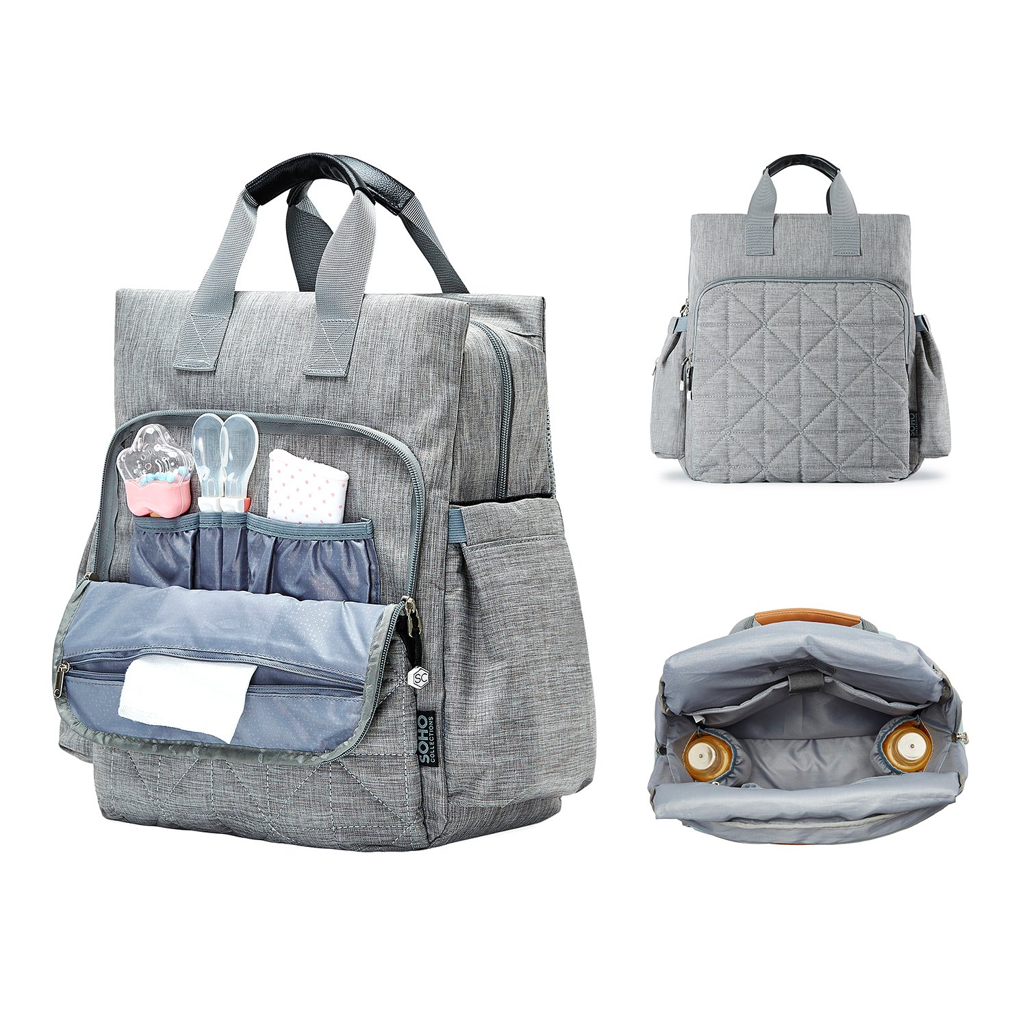 SoHo Kenneth Diaper Backpack 6Pc Set Tote Bag, Gray