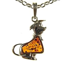 BALTIC AMBER AND STERLING SILVER 925 DOG PENDANT NECKLACE - 14 16 18 20 22 24 26 28 30 32 34