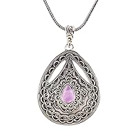 NOVICA Handmade Amethyst Pendant Necklace Teardrop from India .925 Sterling Silver Long Gemstone 'Lavender Classic'