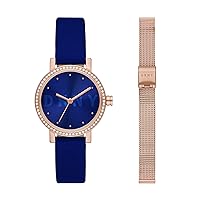 DKNY Women's Soho Quartz Leather and Stainless Steel Dress Watch, Color: Navy/Rose Gold Set (Model: NY2974)
