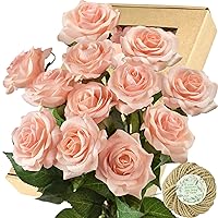 FiveSeasonStuff Fake Roses Wedding Flowers Real Touch Silk Peach Pink Artificial Flowers 12 Stems