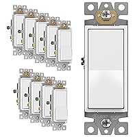 ENERLITES 3-Way Decorator Paddle Rocker Light Switch, Gloss Finish, Single Pole or Three Way, 3 Wire, Grounding Screw, Residential Grade, 15A 120V/277V, UL Listed, 93150-W-10PCS, White (10 Pack)