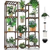 Plant Stand Indoor Outdoor, Tall Plant Shelf for Multiple Plants, 10 tiers 11 Pot Large Plant Rack Wood Plant Holder Plant Shelves for Room Corner Balcony Garden Patio