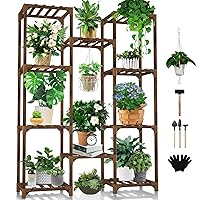 Uneedem Plant Stand Indoor Outdoor, Tall Plant Shelf for Multiple Plants, 10 tiers 11 Pot Large Plant Rack Wood Plant Holder Plant Shelves for Room Corner Balcony Garden Patio