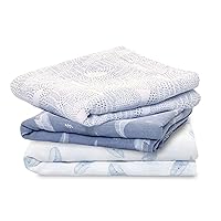 aden + anais Boutique Musy Squares, 100% Organic Cotton Muslin, Lightweight and Beathable Diaper Bag Essential, 3 Pack, Oceanic