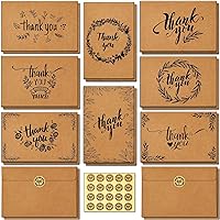Ohuhu Bulk 104 Thank You Cards Brown Kraft 4x6 Thank You Notes with Self-Seal Envelopes and Stickers - Elegant 8 Design Greeting Card for Wedding Shower Business Graduation Birthday