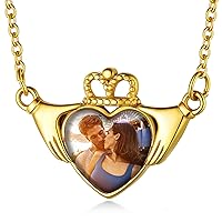 Custom4U Personalized Heart Photo Necklace - Custom Angel Wing Heart-Shaped Pendant with Picture -925 Sterling Silver/Stainless Steel + Chain 16