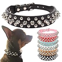 Spiked Dog Collar Black Soft Pu Leather Funny Mushrooms Rivet Spike Studded Puppy Collar Adjustable Outdoor Pet Dog Collar for Small Medium Large Dogs Cats Chihuahua Pug Pit Bull Dog Collars