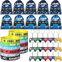Nosiny 72PCS Video Game Party Favors Birthday Include 24 Video Game Goodie Drawstring Bags 24 Silicone Bracelet 24 Controller Keychain for Kids for Party Supplies(Fresh, Blue)